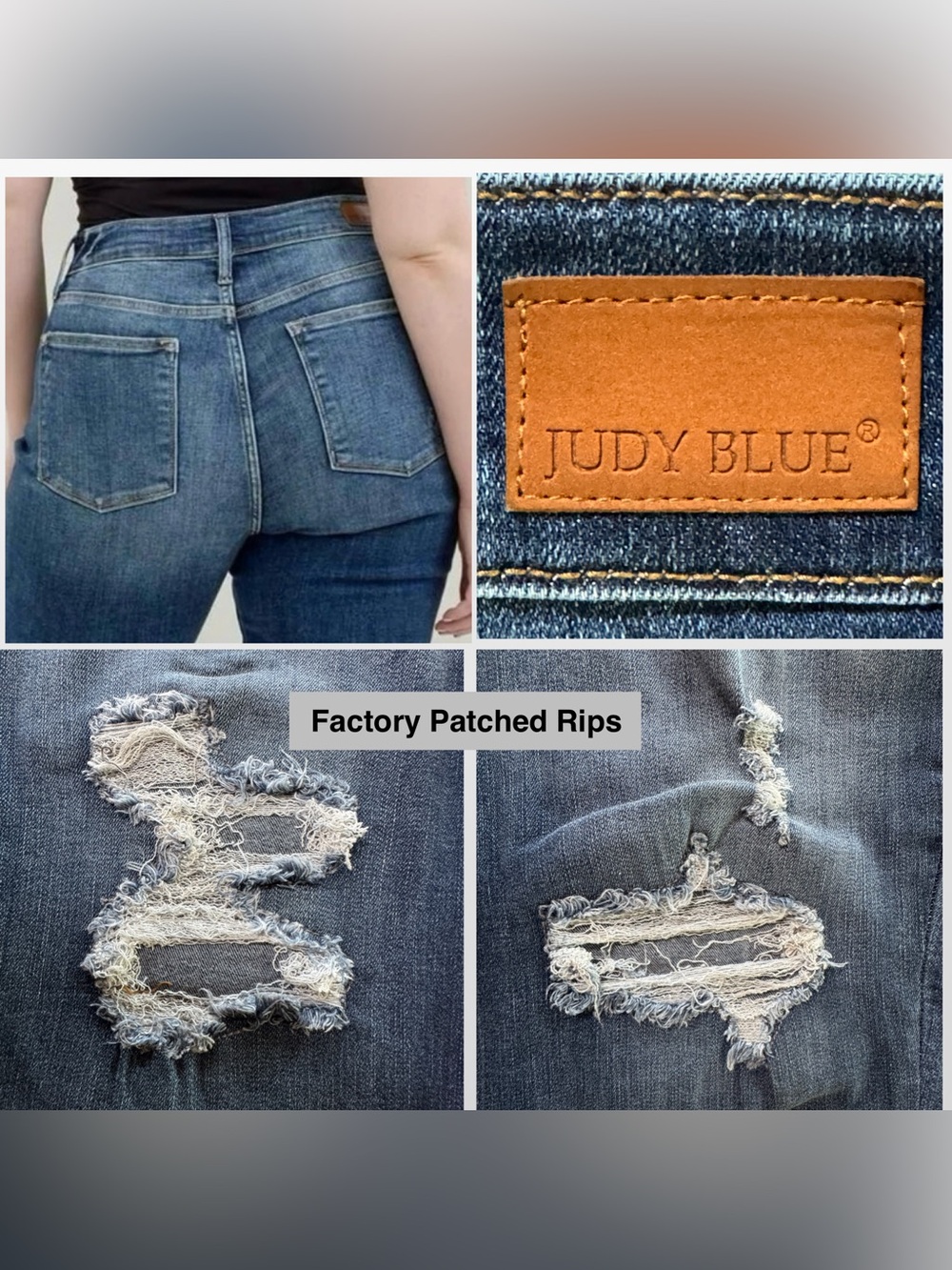 Judy Blue Boyfriend Fit Jeans Patched Rips High Rise JB8284MD Women’s Plus (24W) - Picture 15 of 17